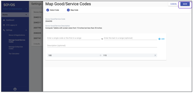 The Map Code screen with the Save button in the top right highlighted.